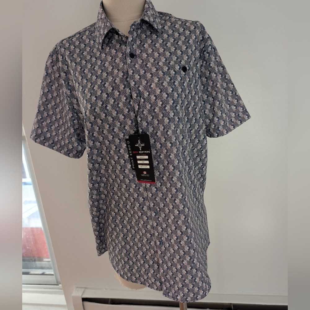 Point Zero Men's Navy and White Geometric Shirt